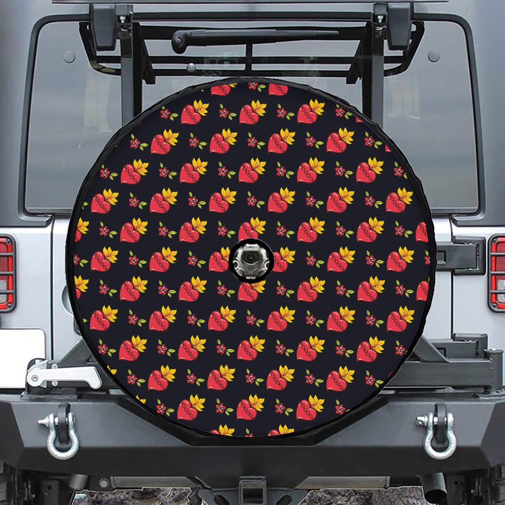 Sacred Heart Pattern Print Tire Cover With Camera Hole