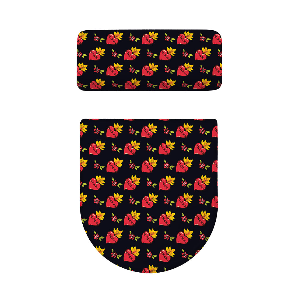 Sacred Heart Pattern Print Toilet Lid And Tank Cover Set