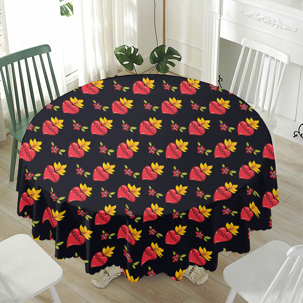 Sacred Heart Pattern Print Waterproof Round Tablecloth