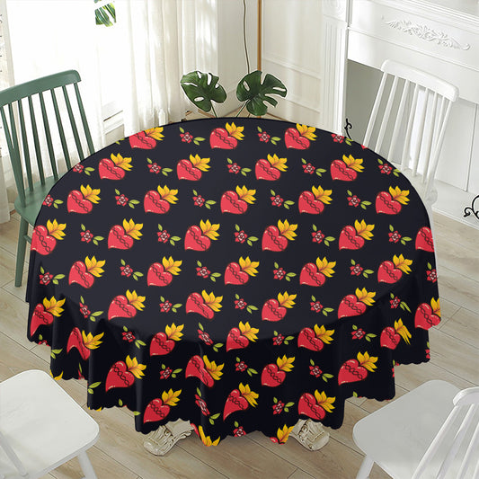 Sacred Heart Pattern Print Waterproof Round Tablecloth