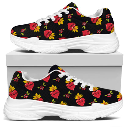 Sacred Heart Pattern Print White Chunky Shoes