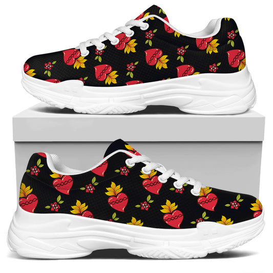Sacred Heart Pattern Print White Chunky Shoes