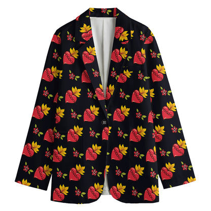 Sacred Heart Pattern Print Women's Cotton Blazer