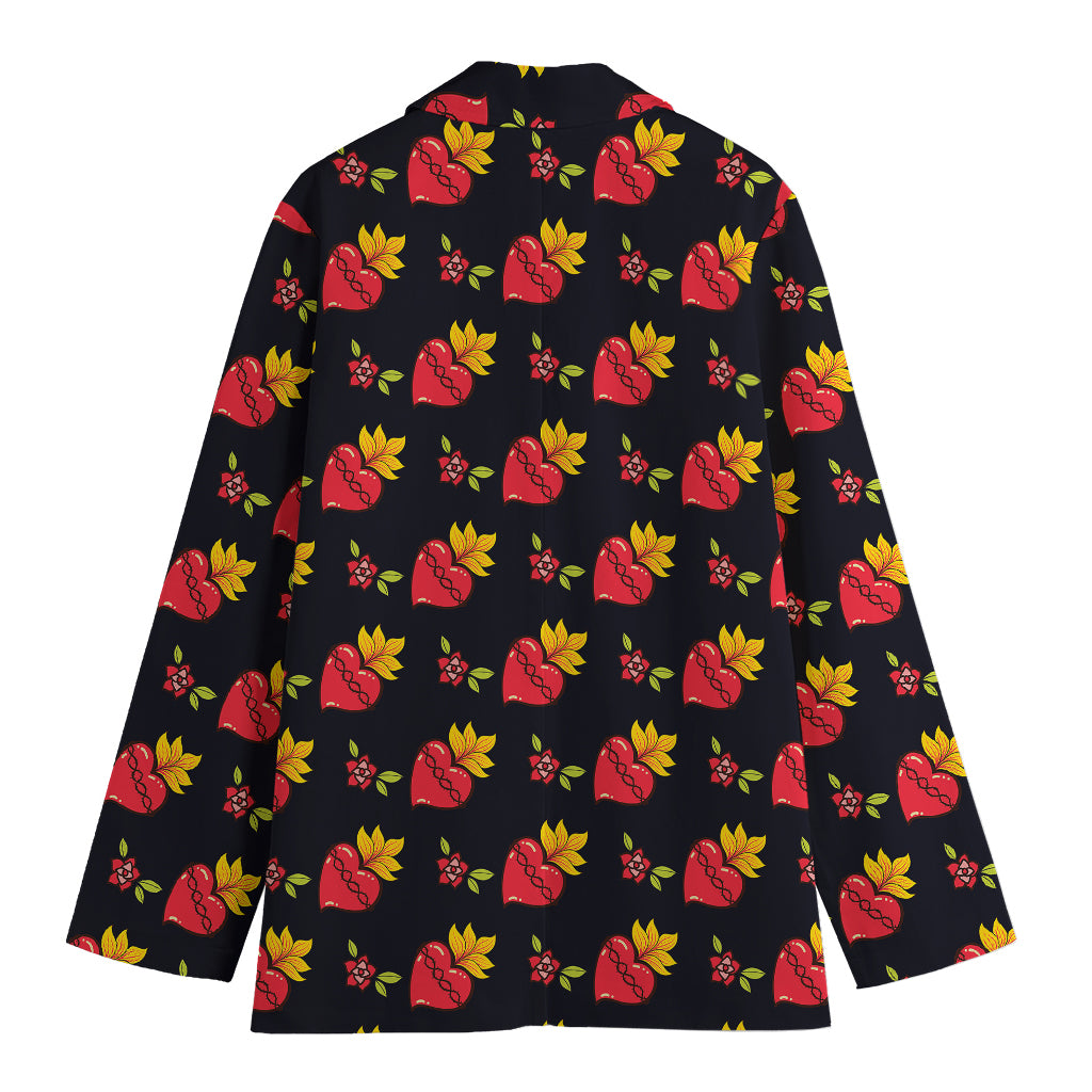 Sacred Heart Pattern Print Women's Cotton Blazer