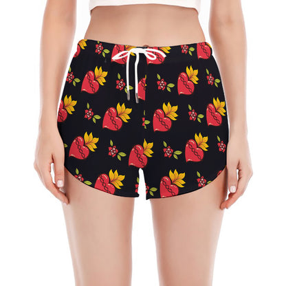 Sacred Heart Pattern Print Women's Split Running Shorts