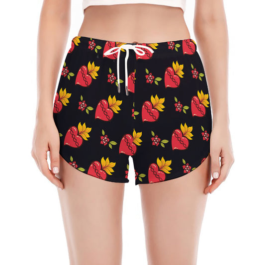 Sacred Heart Pattern Print Women's Split Running Shorts