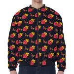 Sacred Heart Pattern Print Zip Sleeve Bomber Jacket