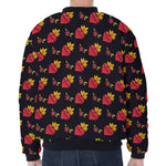 Sacred Heart Pattern Print Zip Sleeve Bomber Jacket