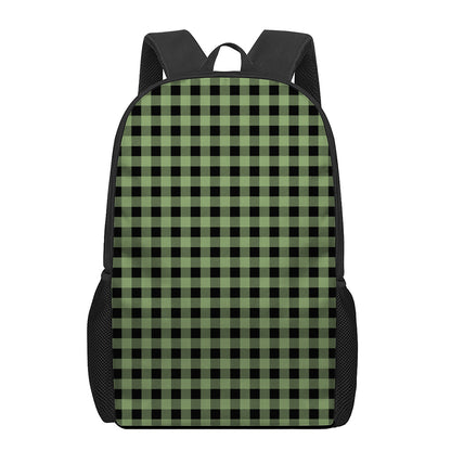 Sage Green Buffalo Check Pattern Print 17 Inch Backpack