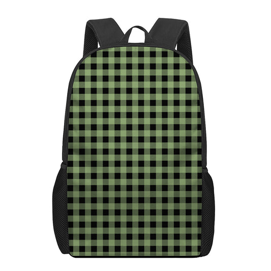 Sage Green Buffalo Check Pattern Print 17 Inch Backpack