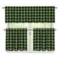 Sage Green Buffalo Check Pattern Print 3 Piece Kitchen Curtains