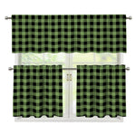 Sage Green Buffalo Check Pattern Print 3 Piece Kitchen Curtains