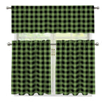 Sage Green Buffalo Check Pattern Print 3 Piece Kitchen Curtains
