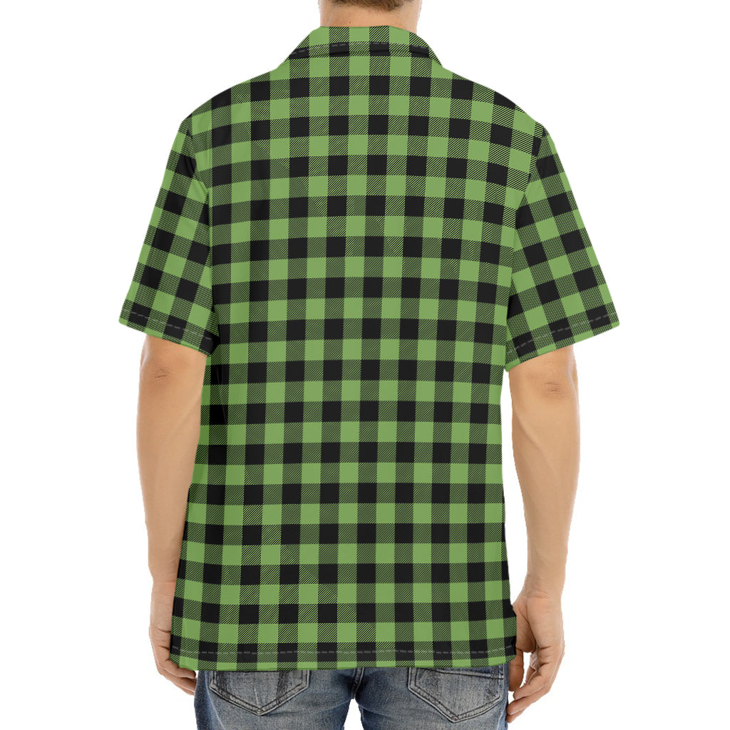 Sage Green Buffalo Check Pattern Print Aloha Shirt