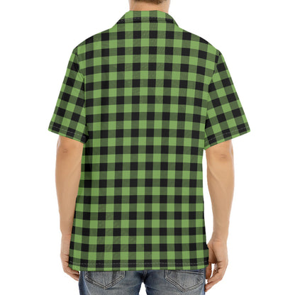 Sage Green Buffalo Check Pattern Print Aloha Shirt