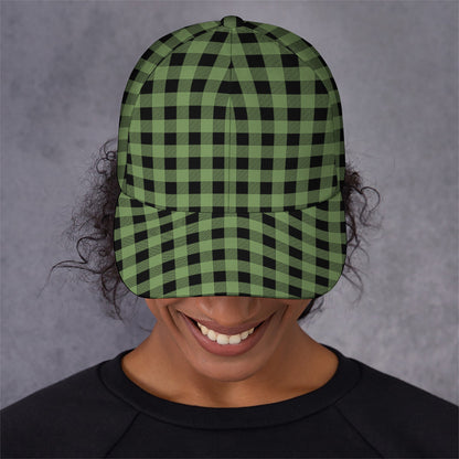 Sage Green Buffalo Check Pattern Print Baseball Cap
