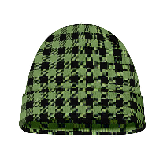 Sage Green Buffalo Check Pattern Print Beanie