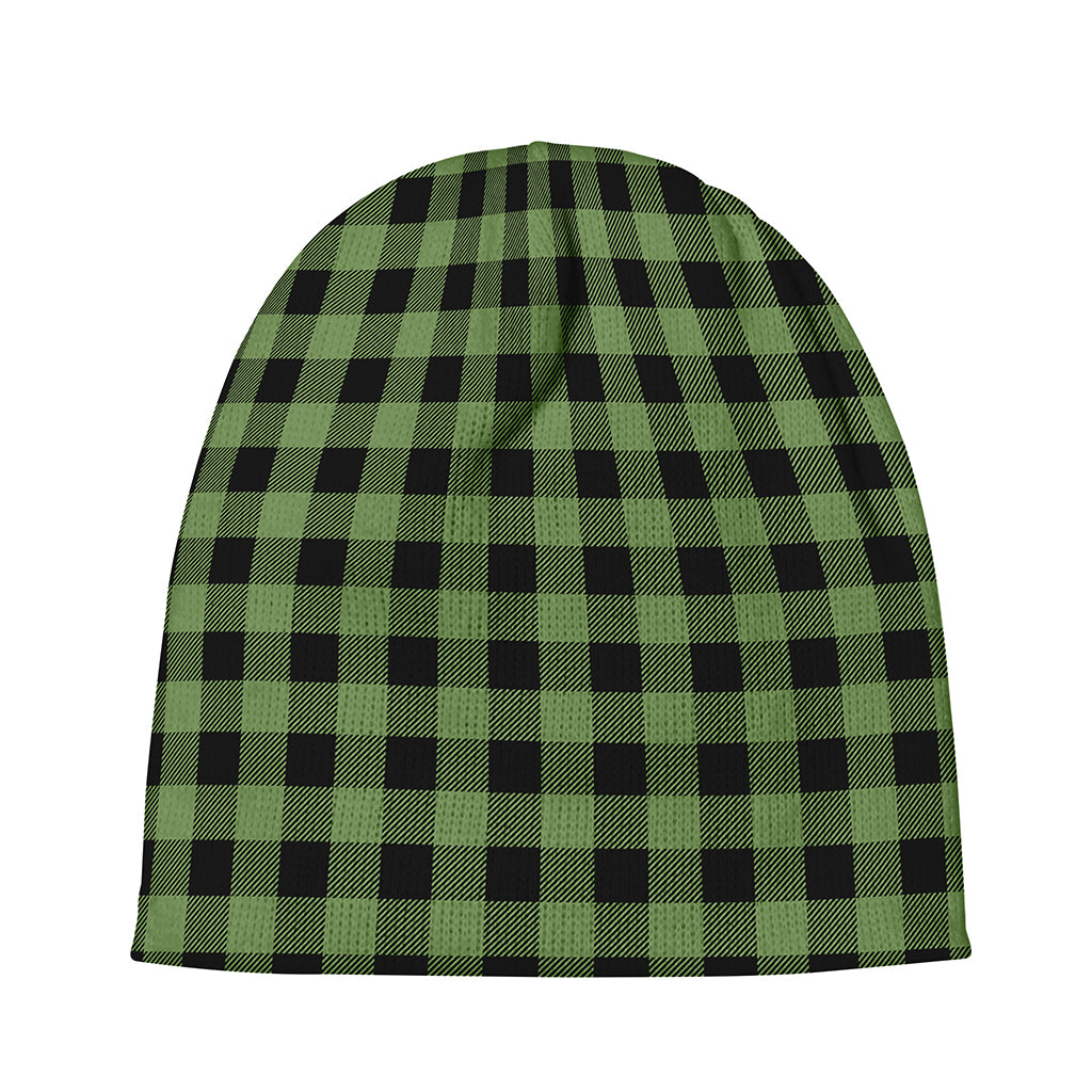 Sage Green Buffalo Check Pattern Print Beanie