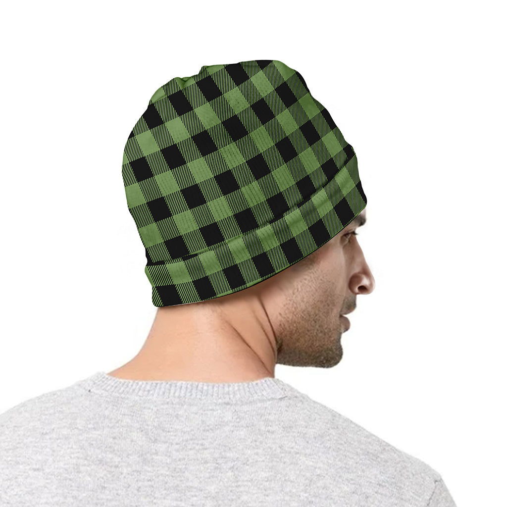 Sage Green Buffalo Check Pattern Print Beanie