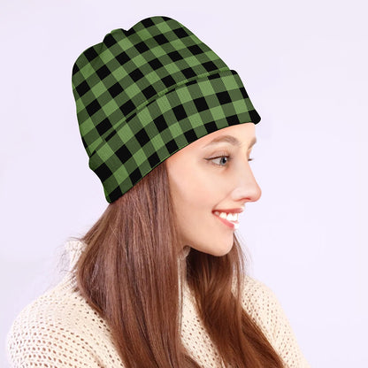 Sage Green Buffalo Check Pattern Print Beanie