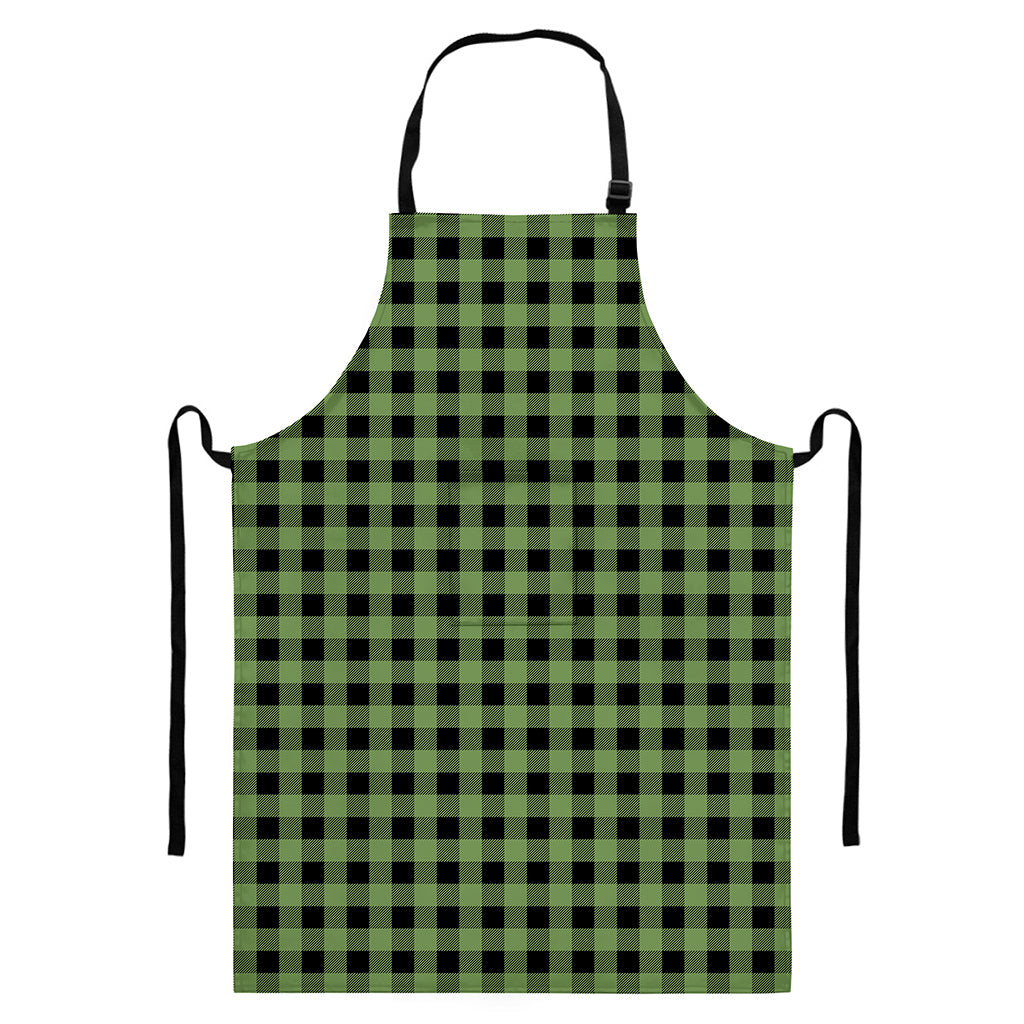 Sage Green Buffalo Check Pattern Print Bib Apron With Pocket