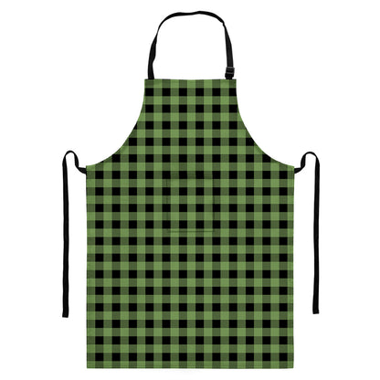 Sage Green Buffalo Check Pattern Print Bib Apron With Pocket