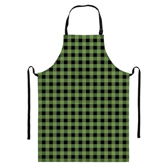 Sage Green Buffalo Check Pattern Print Bib Apron With Pocket
