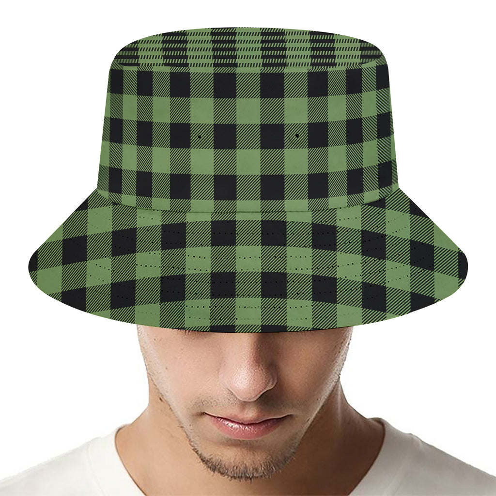 Sage Green Buffalo Check Pattern Print Bucket Hat