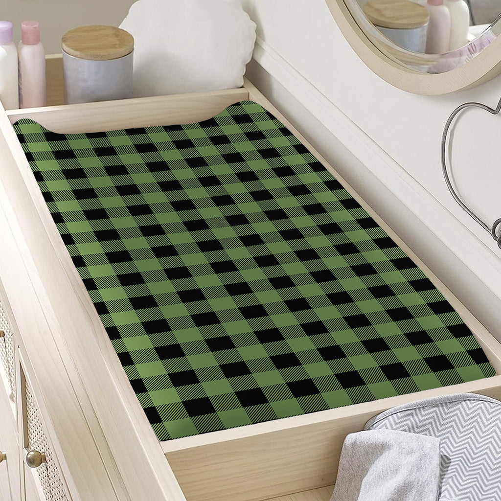 Sage Green Buffalo Check Pattern Print Changing Pad Cover