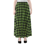 Sage Green Buffalo Check Pattern Print Chiffon Maxi Skirt