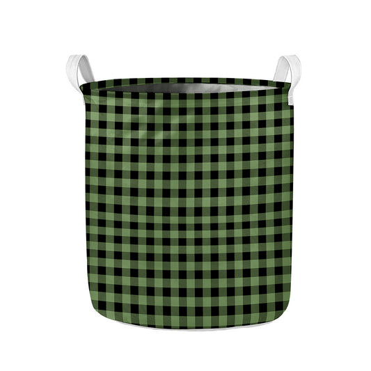Sage Green Buffalo Check Pattern Print Collapsible Laundry Basket