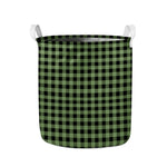 Sage Green Buffalo Check Pattern Print Collapsible Laundry Basket