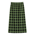Sage Green Buffalo Check Pattern Print Cotton Front Slit Maxi Skirt