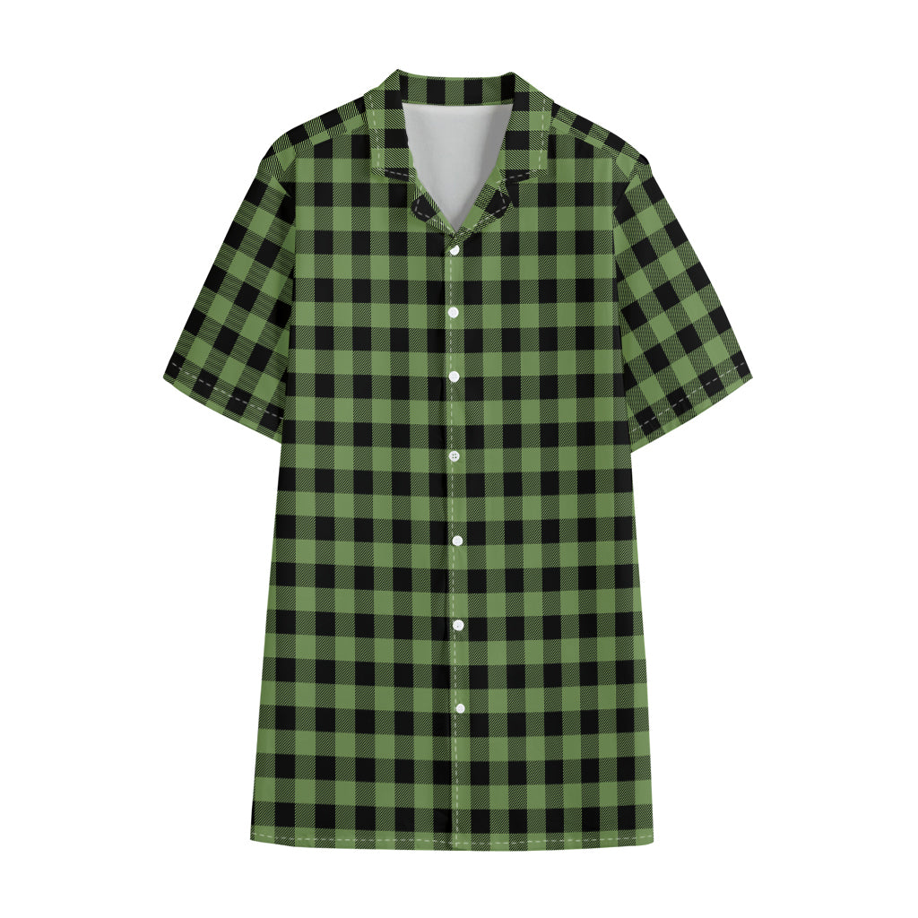 Sage Green Buffalo Check Pattern Print Cotton Hawaiian Shirt