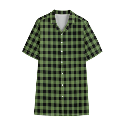 Sage Green Buffalo Check Pattern Print Cotton Hawaiian Shirt