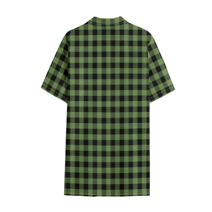 Sage Green Buffalo Check Pattern Print Cotton Hawaiian Shirt