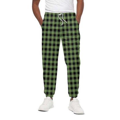 Sage Green Buffalo Check Pattern Print Cotton Pants