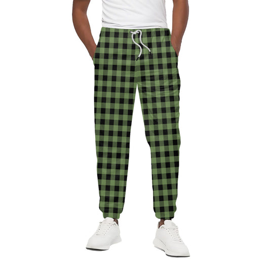 Sage Green Buffalo Check Pattern Print Cotton Pants