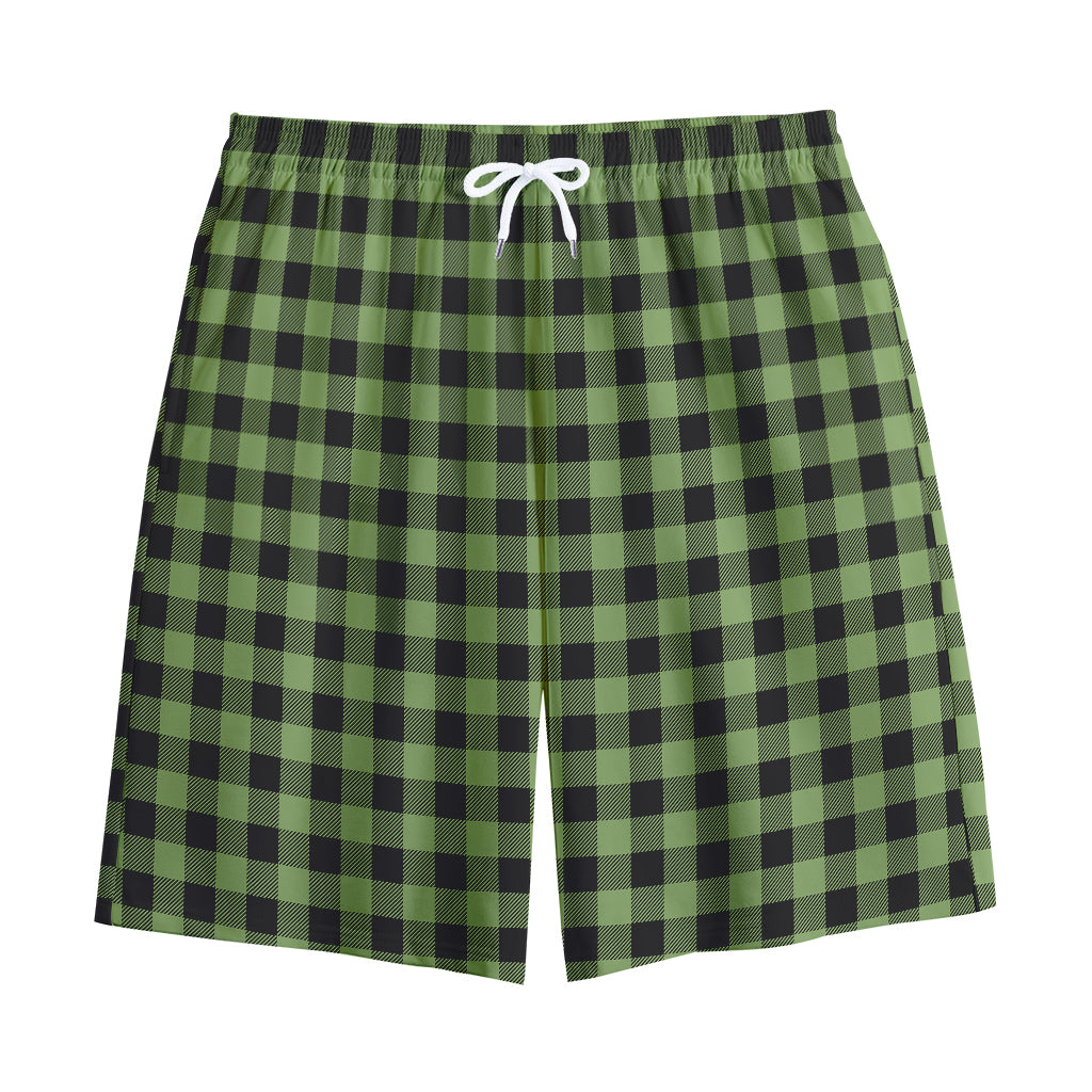 Sage Green Buffalo Check Pattern Print Cotton Shorts
