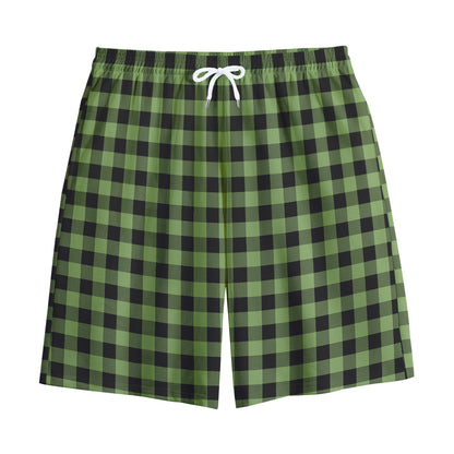 Sage Green Buffalo Check Pattern Print Cotton Shorts
