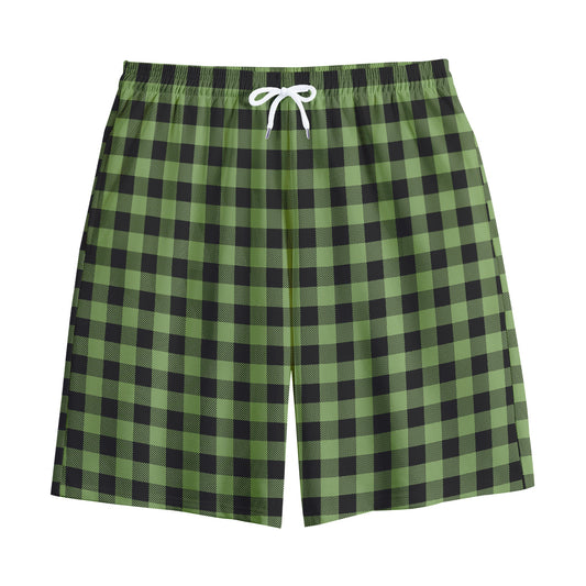 Sage Green Buffalo Check Pattern Print Cotton Shorts