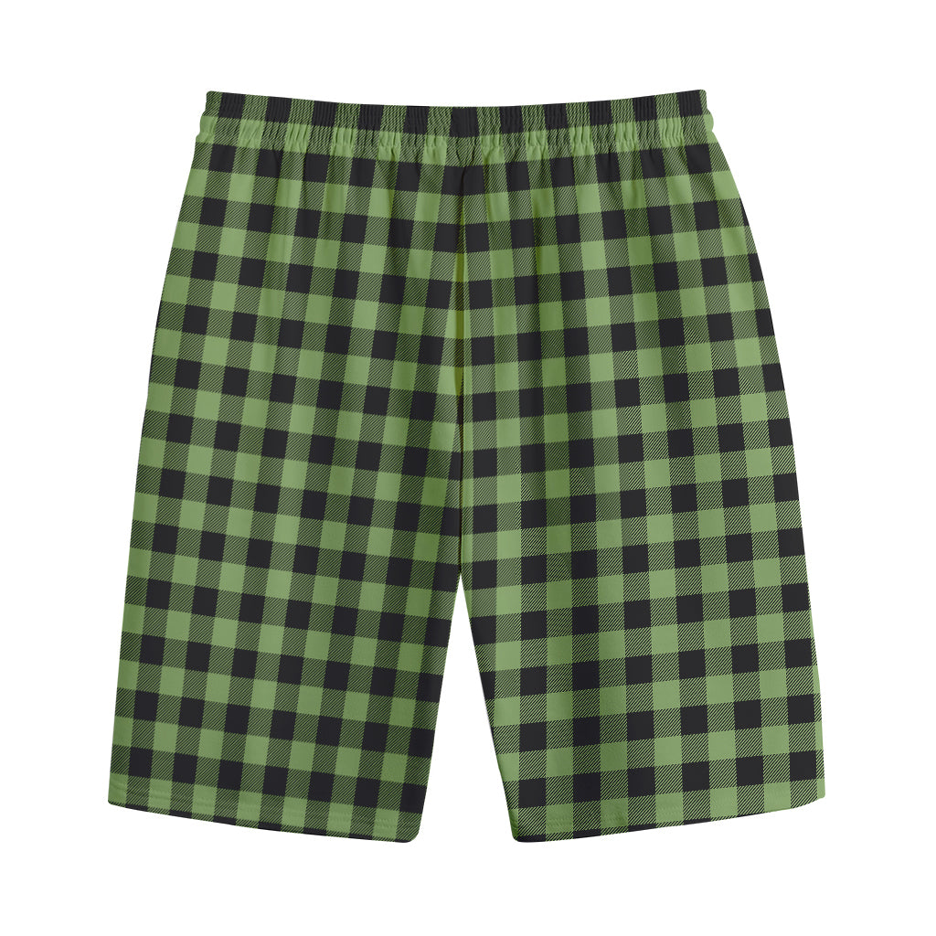 Sage Green Buffalo Check Pattern Print Cotton Shorts