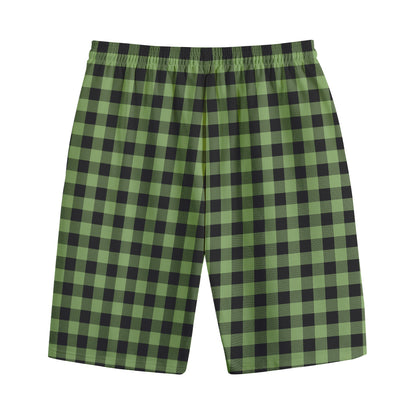 Sage Green Buffalo Check Pattern Print Cotton Shorts