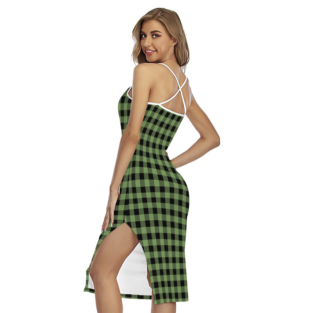 Sage Green Buffalo Check Pattern Print Cross Back Cami Dress