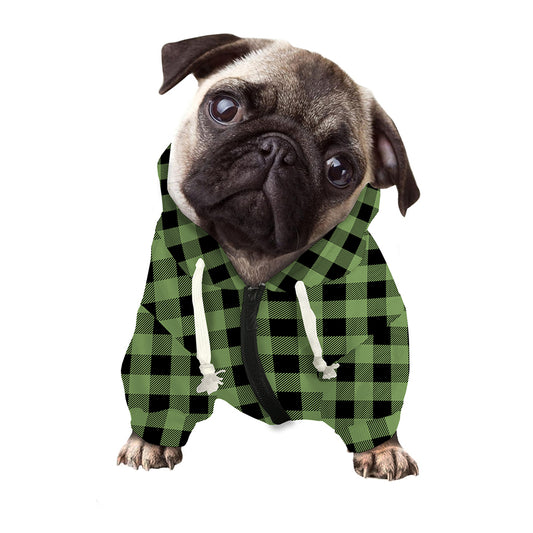 Sage Green Buffalo Check Pattern Print Dog Zip Up Hoodie