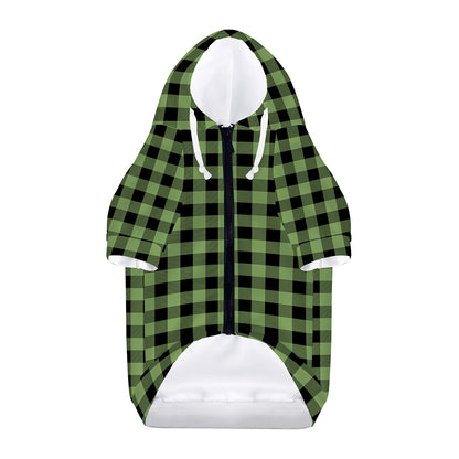 Sage Green Buffalo Check Pattern Print Dog Zip Up Hoodie