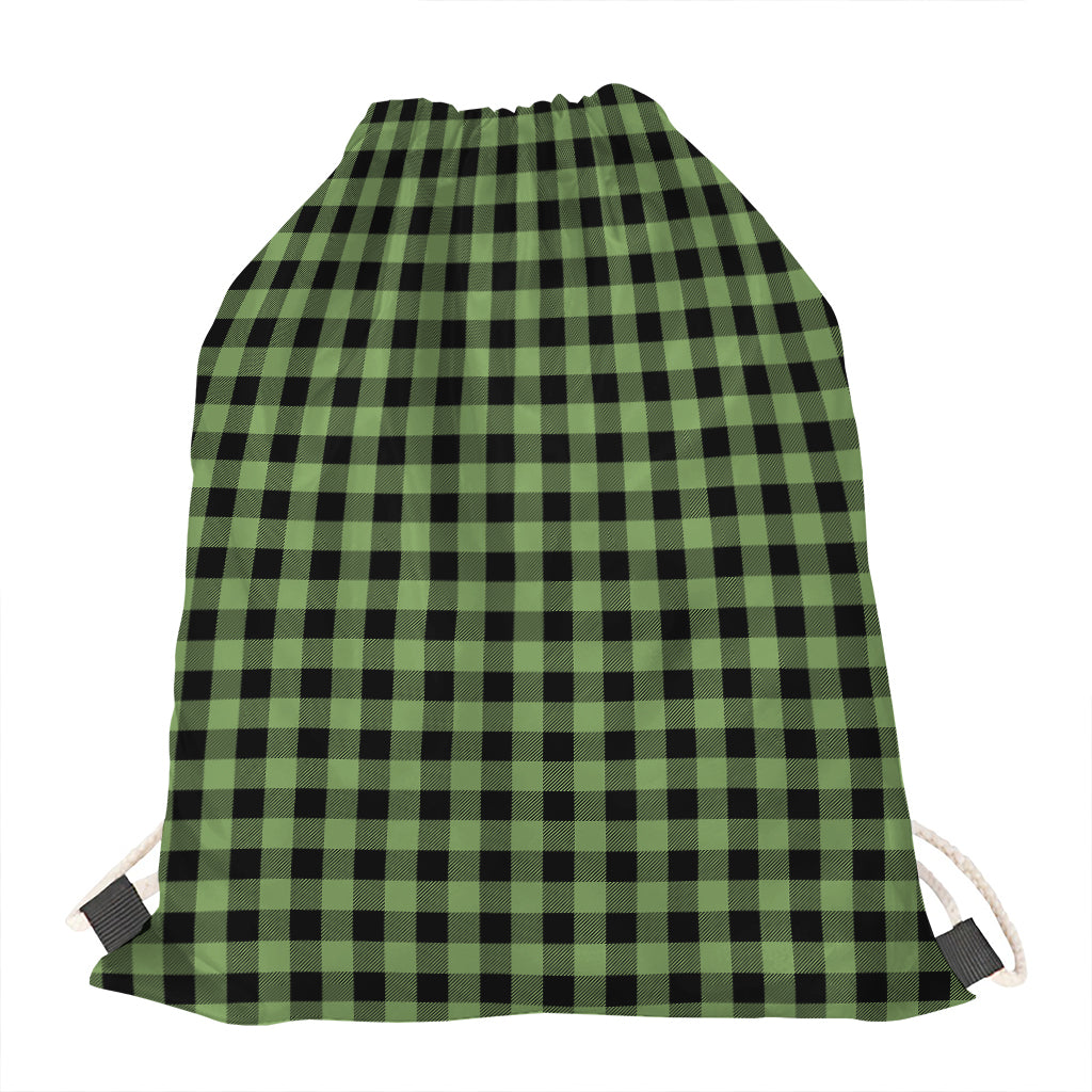 Sage Green Buffalo Check Pattern Print Drawstring Bag