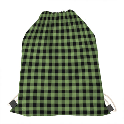 Sage Green Buffalo Check Pattern Print Drawstring Bag
