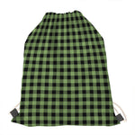 Sage Green Buffalo Check Pattern Print Drawstring Bag