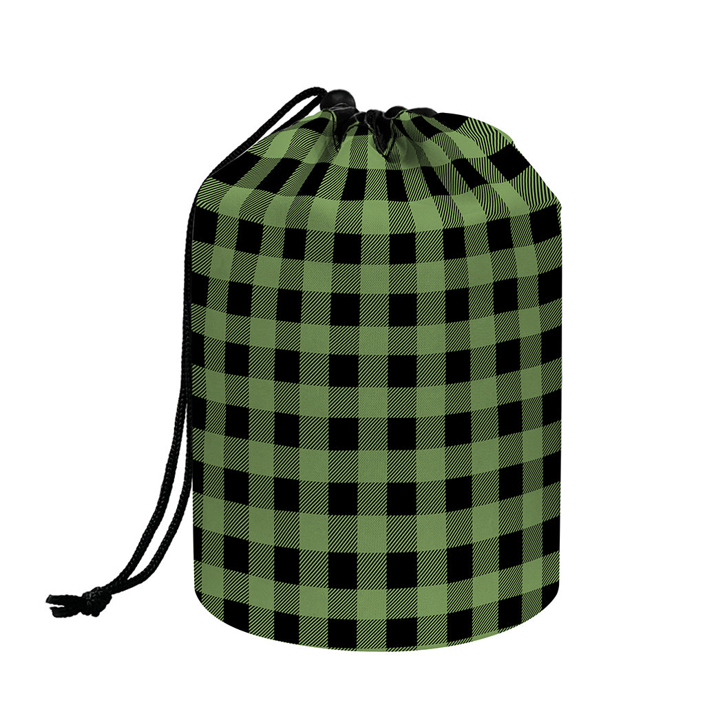 Sage Green Buffalo Check Pattern Print Drawstring Makeup Bag